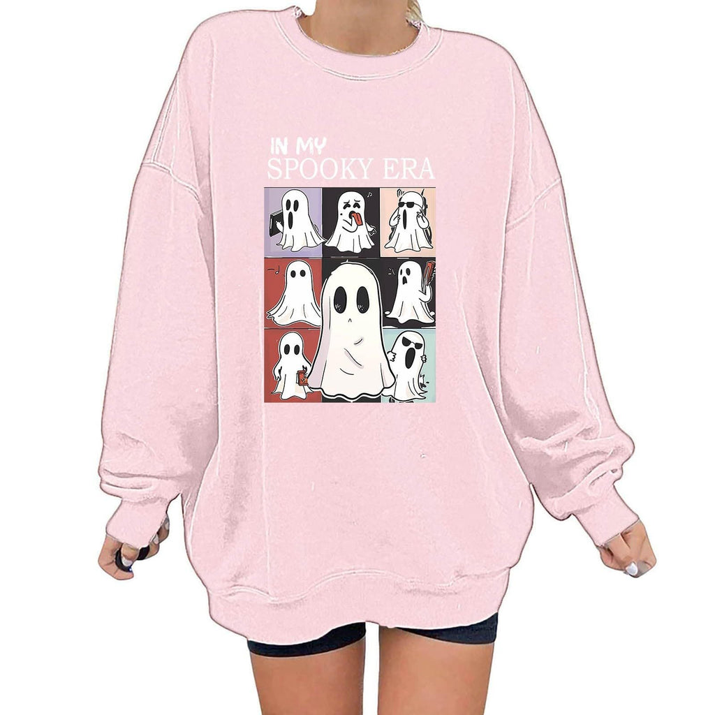 Women Sweatshirtss Halloween Cute Ghost Pattern Long Sleeve Sweater Horror Fall Pullover Tops