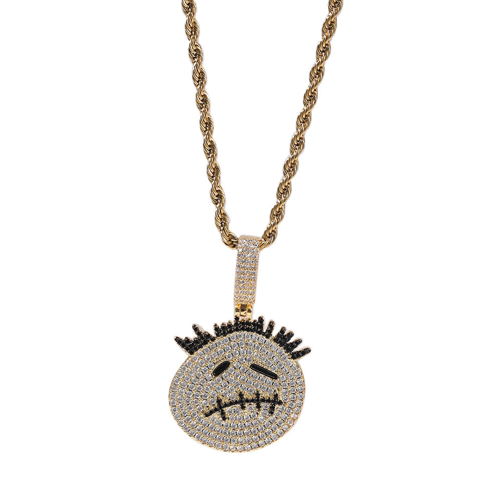 Gu Meng New Product Small Prickly Head Cartoon Hip Hop Men's Necklace Pendant European and American Street Fashion Brand Zircon Pendant