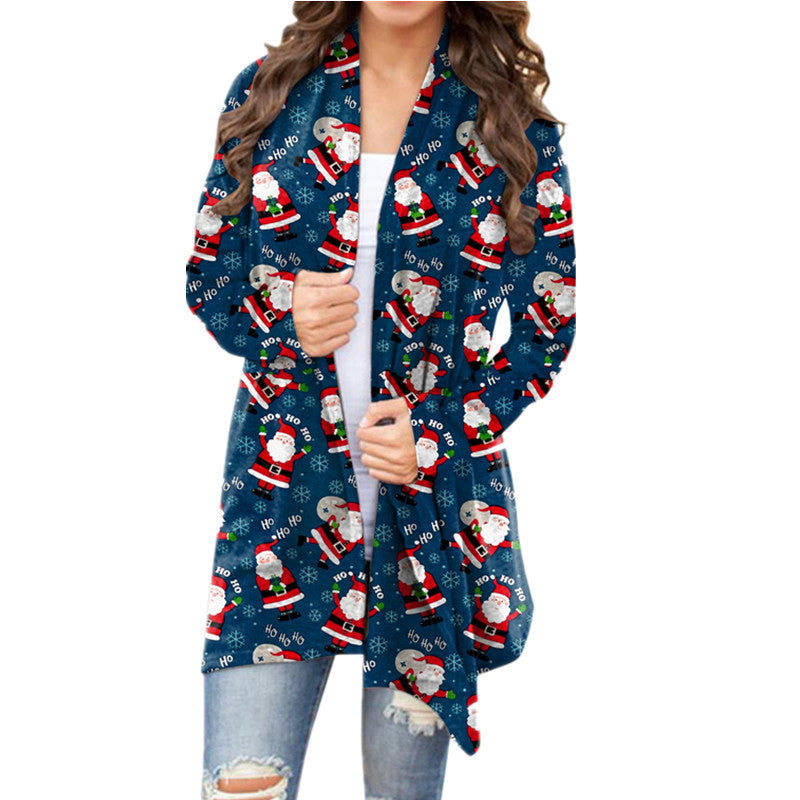 European and American cross-border 2021 autumn and winter New Amazon wish women's clothing Christmas printed casual long-sleeved cardigan for women