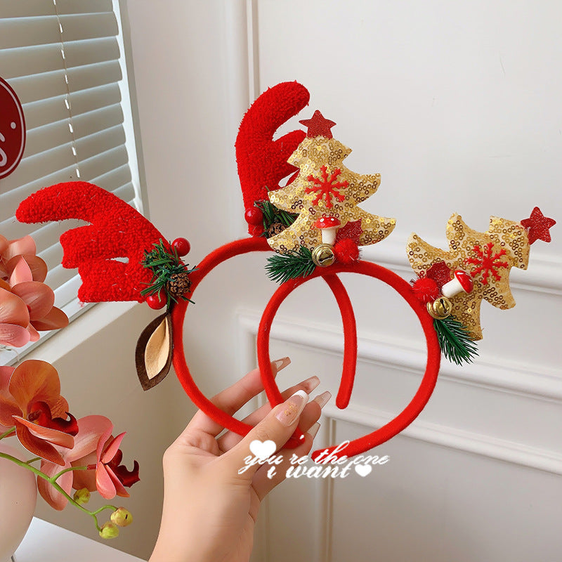 Christmas antler headband female Christmas hairpin headdress holiday dress up gift big bow headband hair accessories headdress