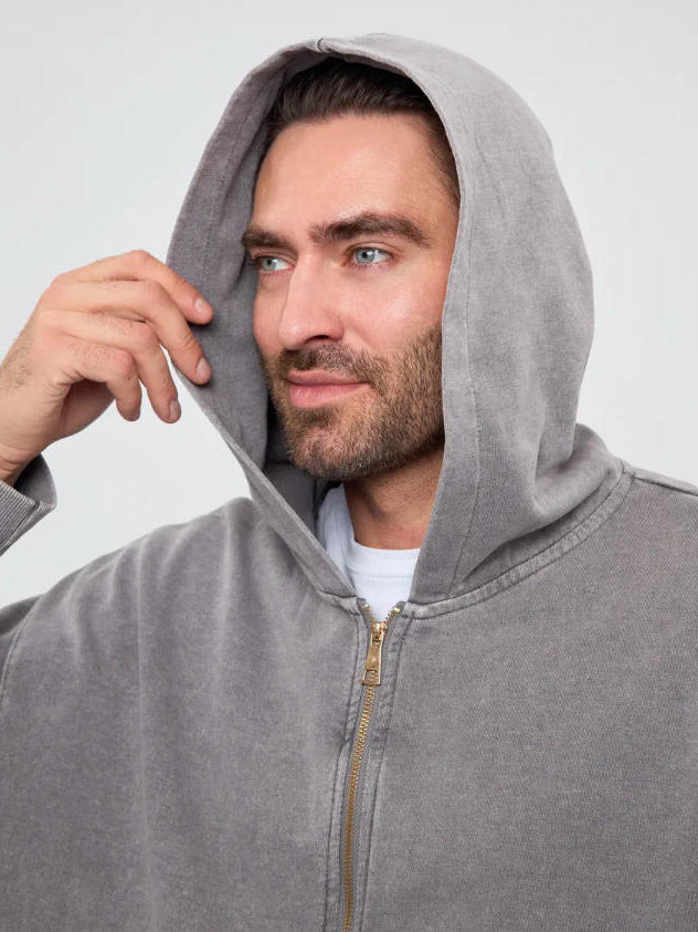 2025 New Autumn and Winter 400g Washed Retro Zipper Hooded Sweatshirt for Men and Women, Loose Casual Retro Top