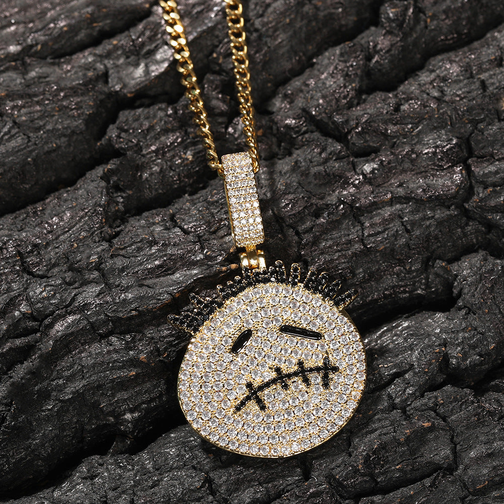 Gu Meng New Product Small Prickly Head Cartoon Hip Hop Men's Necklace Pendant European and American Street Fashion Brand Zircon Pendant