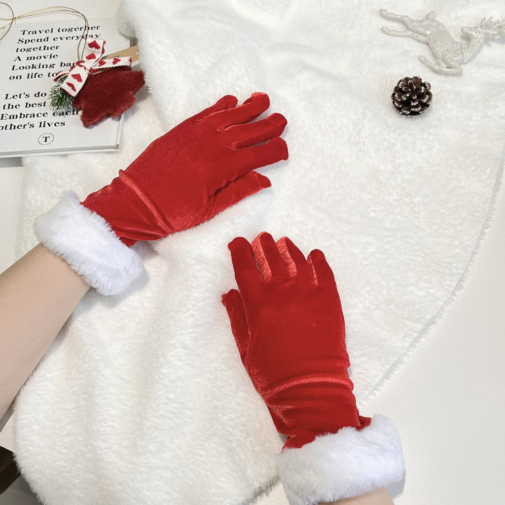 Christmas Party Gloves Bride Short Style Wedding Prom Performance Costume Red Thickened Christmas Gloves