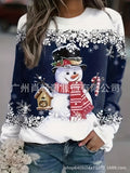 Cross-border women's Christmas printed long-sleeved round-neck sweater, make Christmas explosives in advance.