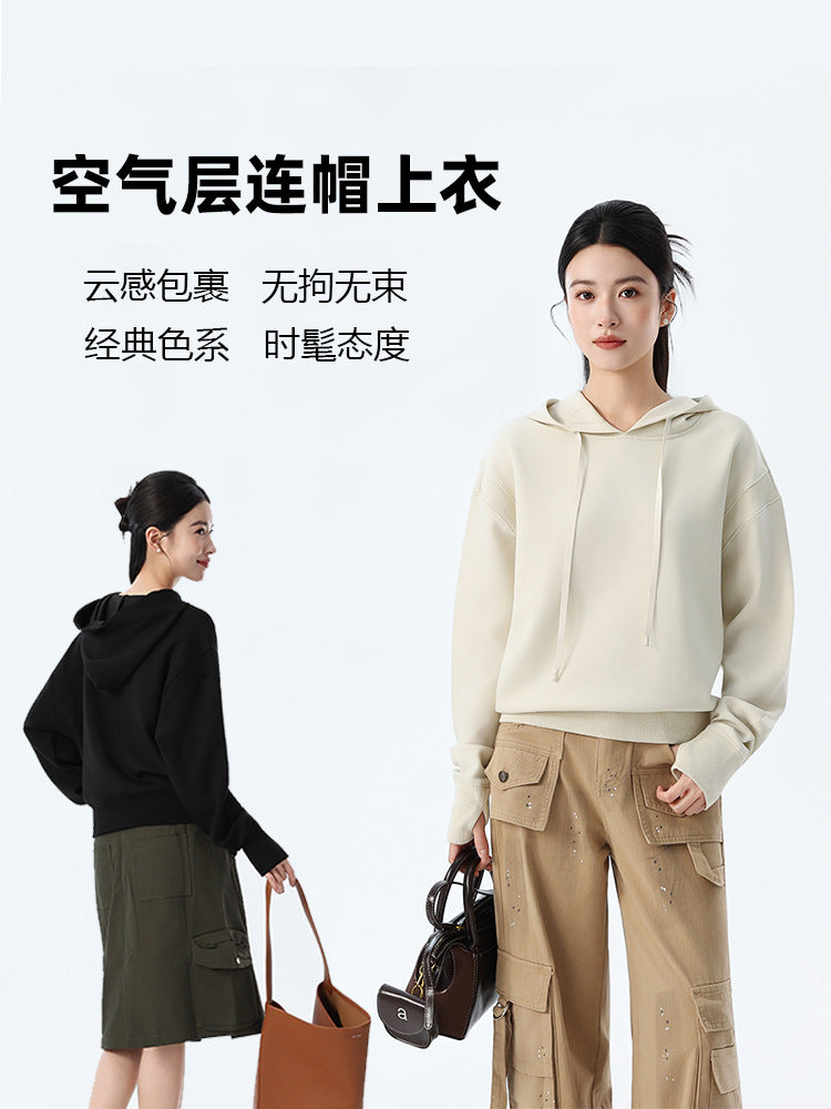 Couple Style Air Layer Hooded Top for Women, Lightweight, Breathable, High-End, Slim, Casual, Loose Sweatshirt, New Trendy Brand