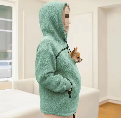 2025 New European and American Polar Fleece Pet-In-One Men's and Women's Trendy Hooded Loose Casual Warm Sweatshirt
