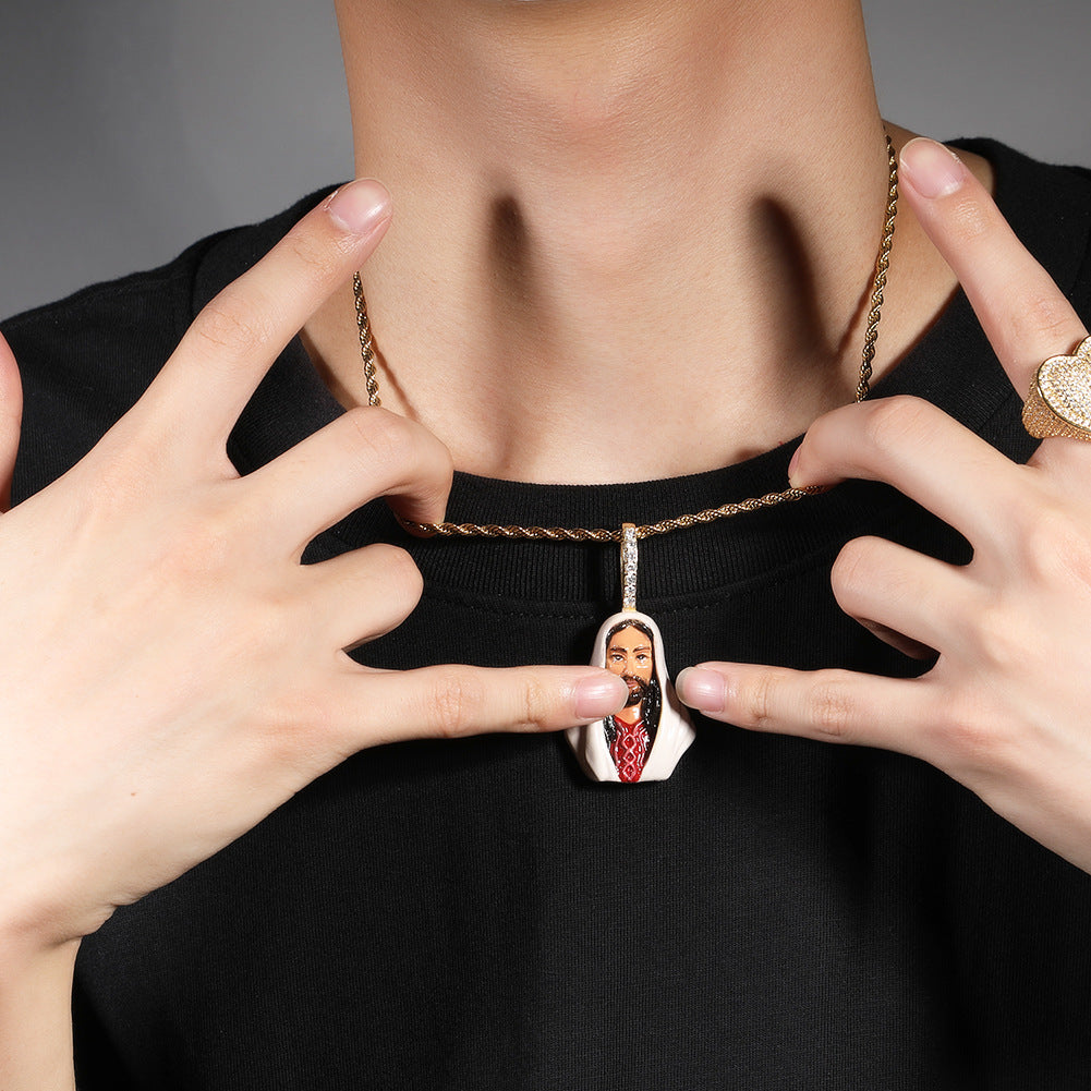 European and American New Products Copper Material Enamel Men's Avatar Personalized Hip-Hop Pendant Necklace Trendy Accessories Jewelry Wholesale
