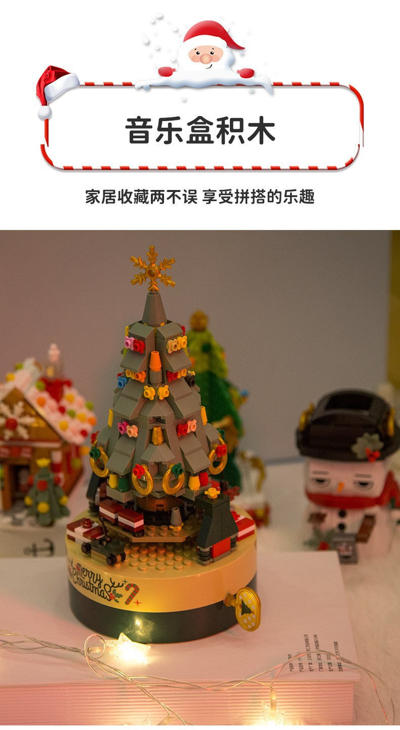 [Free Shipping] Genuine Jiaqi 1302 Colorful Christmas Tree Building Blocks Rotating Music Box Chinese Christmas Building Blocks Gift