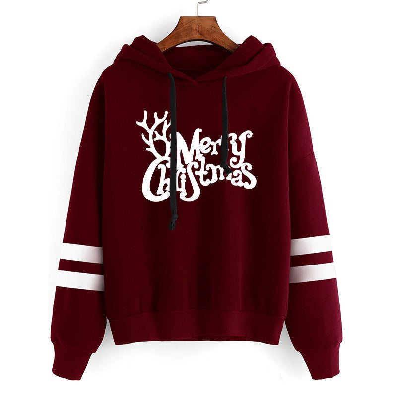 Europe and the United States Amazon cross-border foreign trade Christmas Merry Christmas printed parallel bars hooded sweater plus size