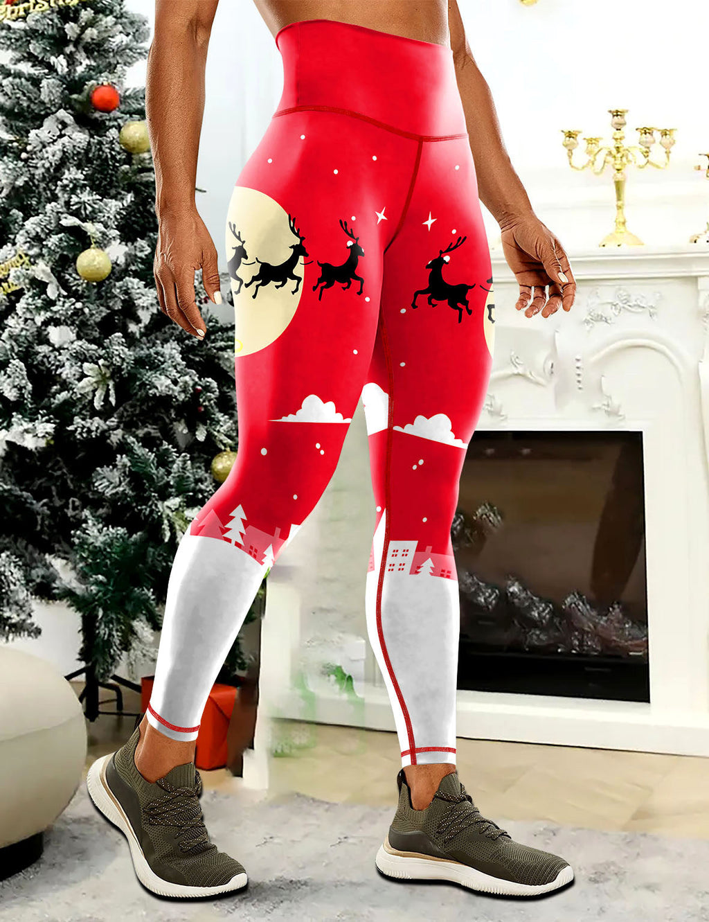 Cross-border Europe and the United States Christmas printing comfortable yoga pants hip outdoor sports fitness running yoga clothing wholesale