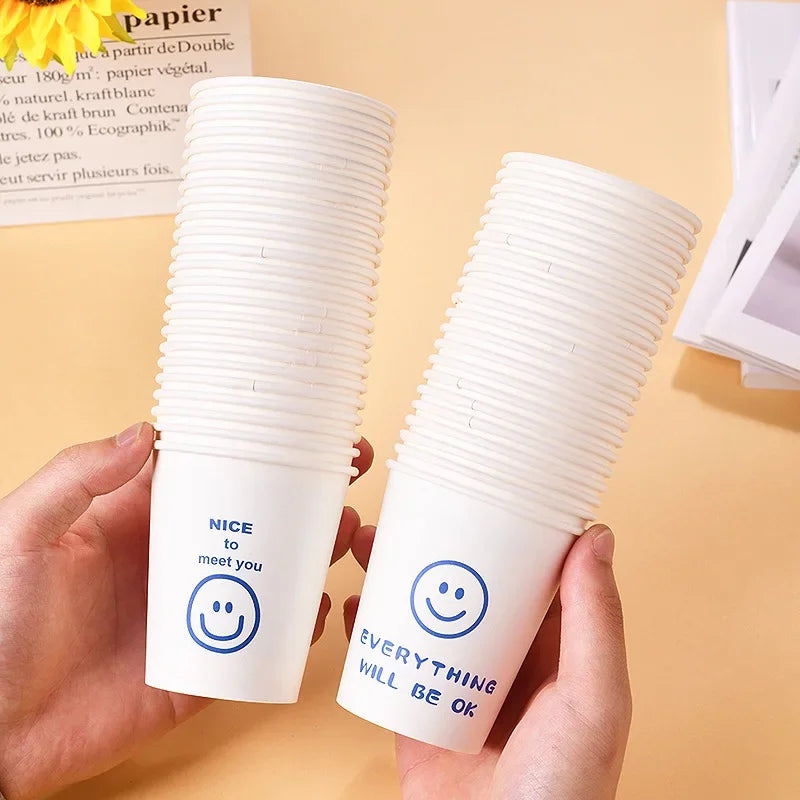 Disposable Paper Cups with Cute Cartoon Patterns for Commercial, Office, and Home Use, Food-Grade, 250ml, Thickened