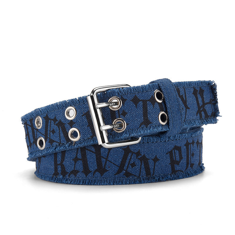 Jeans Belt Men's Embossed Cotton Washed