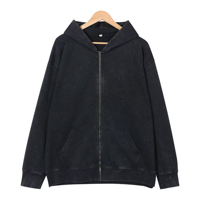 2025 New Autumn and Winter 400g Washed Retro Zipper Hooded Sweatshirt for Men and Women, Loose Casual Retro Top
