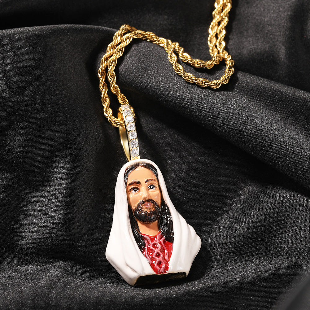 European and American New Products Copper Material Enamel Men's Avatar Personalized Hip-Hop Pendant Necklace Trendy Accessories Jewelry Wholesale