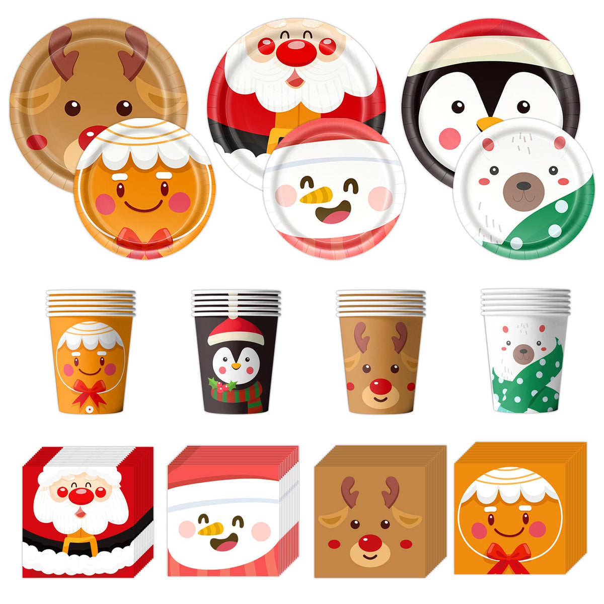 Amazon New Product Christmas Decoration Party Tableware Cartoon Snowman Christmas Napkin Party Holiday Paper Plate