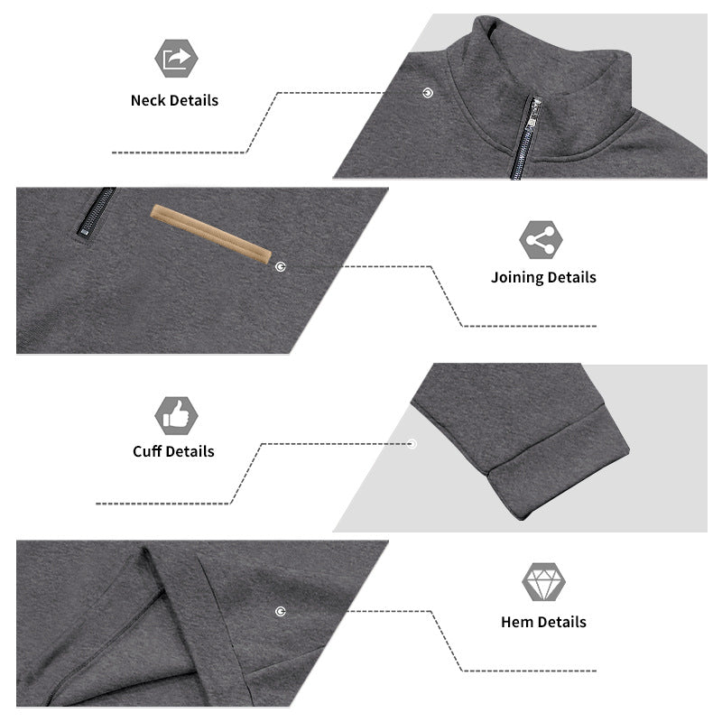 Cross-Border American Style Autumn and Winter Heavyweight Fleece Long-Sleeve Men's Sweatshirt with Half-Zip, Loose Fit, Stand Collar, Pullover Men's Sweatshirt