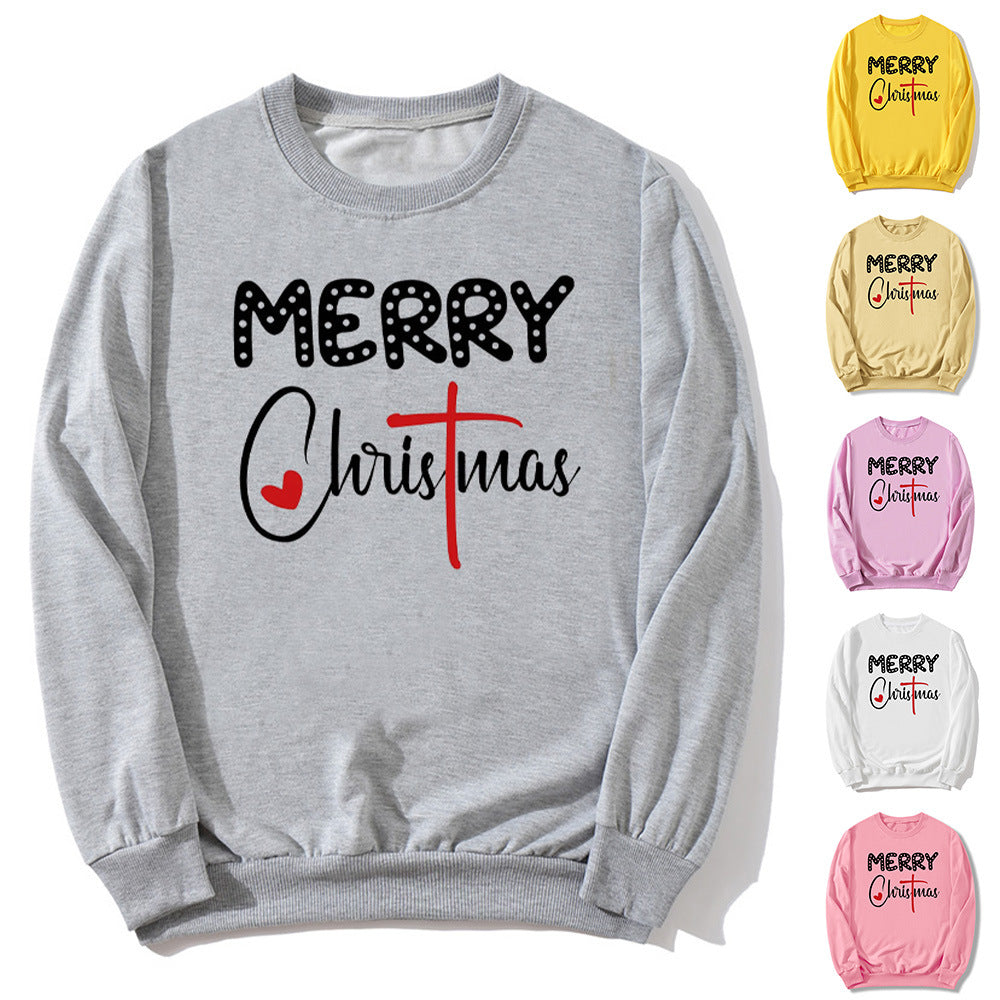 in stock Foreign Trade Cross-border Christmas Merry Christmas Printed Crewneck Sweat Autumn and Winter European and American Men's and Women's Tops