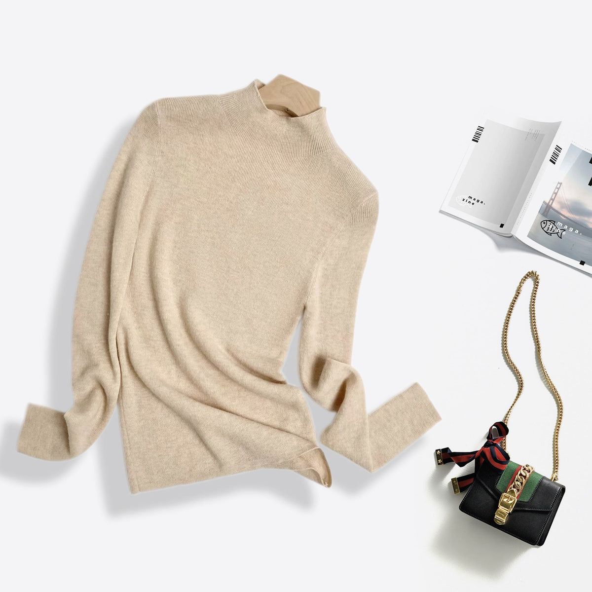 Machine Washable 100% Superfine Wool Sweater for Women Autumn and Winter New Loose Half Turtleneck Knitted Bottoming Sweater for Women