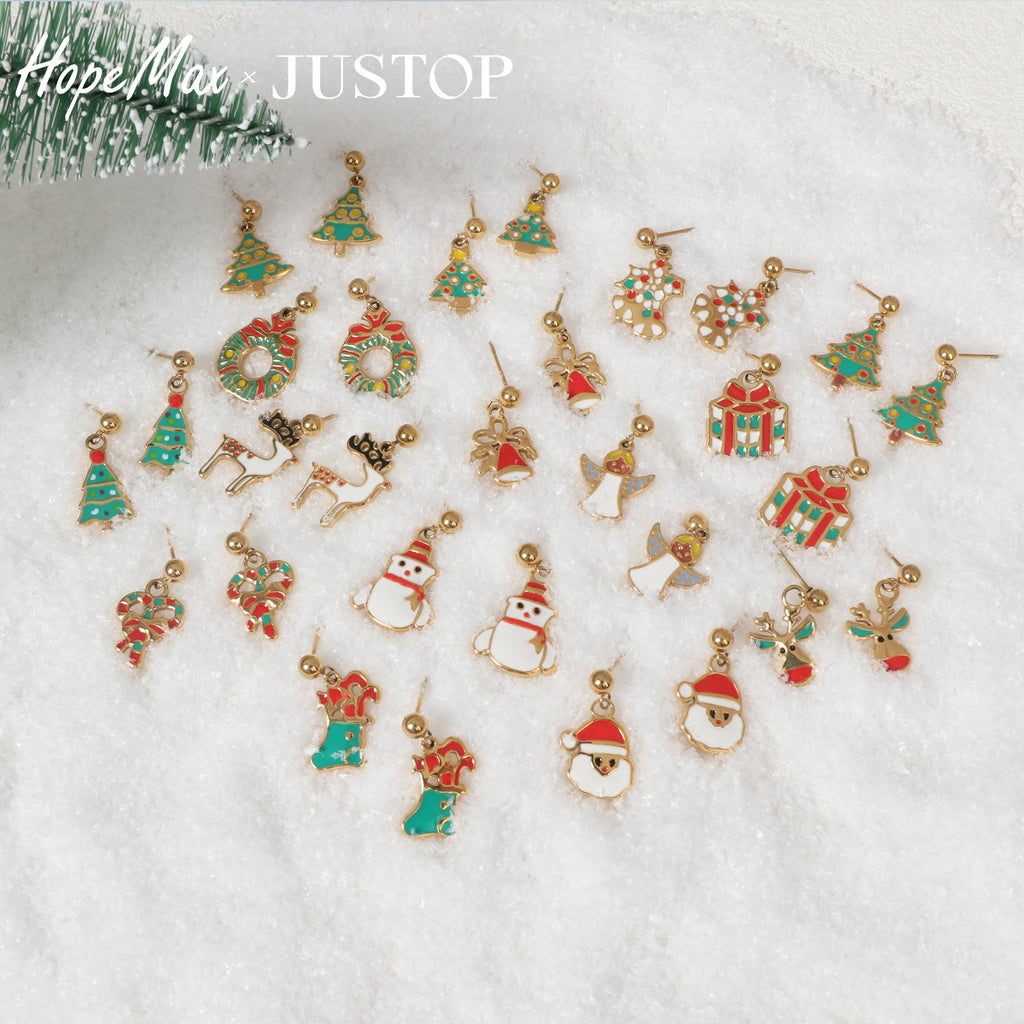 Justop European and American Christmas Ornaments Christmas Tree Earrings Santa Claus Earrings Oil Dripping Pendant Holiday Gifts