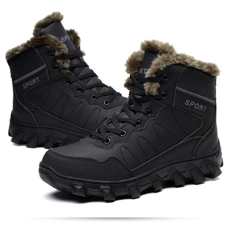 Cross-Border Winter New Cotton Shoes Men's Fur Integrated Snow Boots Outdoor Sports Hiking Boots Fleece-Lined Warm Men's Shoes 47
