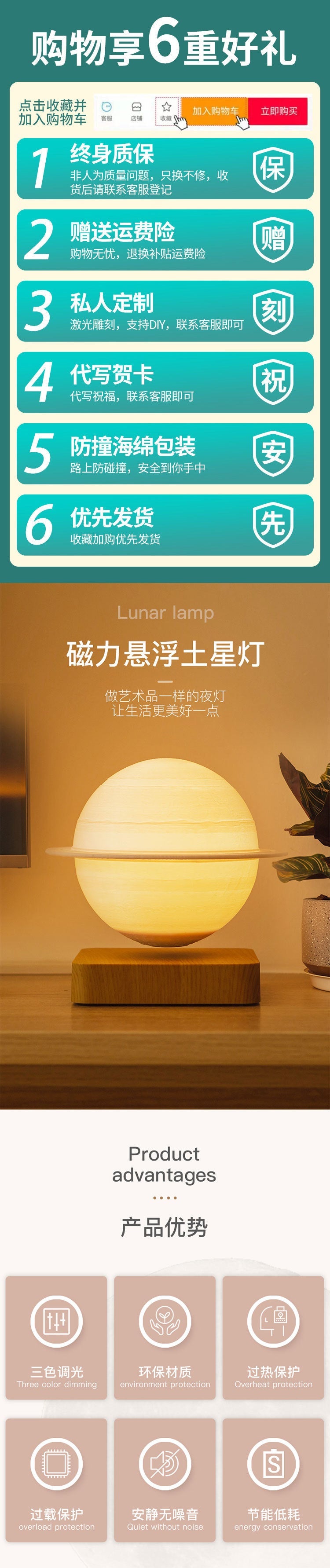 Levitating Saturn Lamp – 18 cm Dimmable Table Light