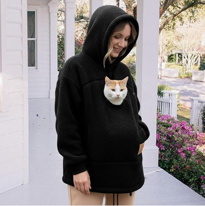 2025 New European and American Polar Fleece Pet-In-One Men's and Women's Trendy Hooded Loose Casual Warm Sweatshirt