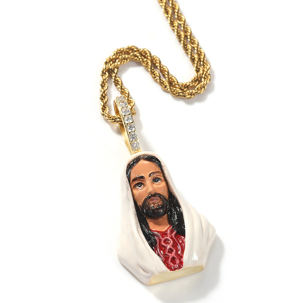 European and American New Products Copper Material Enamel Men's Avatar Personalized Hip-Hop Pendant Necklace Trendy Accessories Jewelry Wholesale