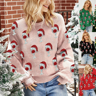 Cross-border Santa Claus Pattern Pullover Sweater Loose Lazy Women's Knitwear christmas sweater