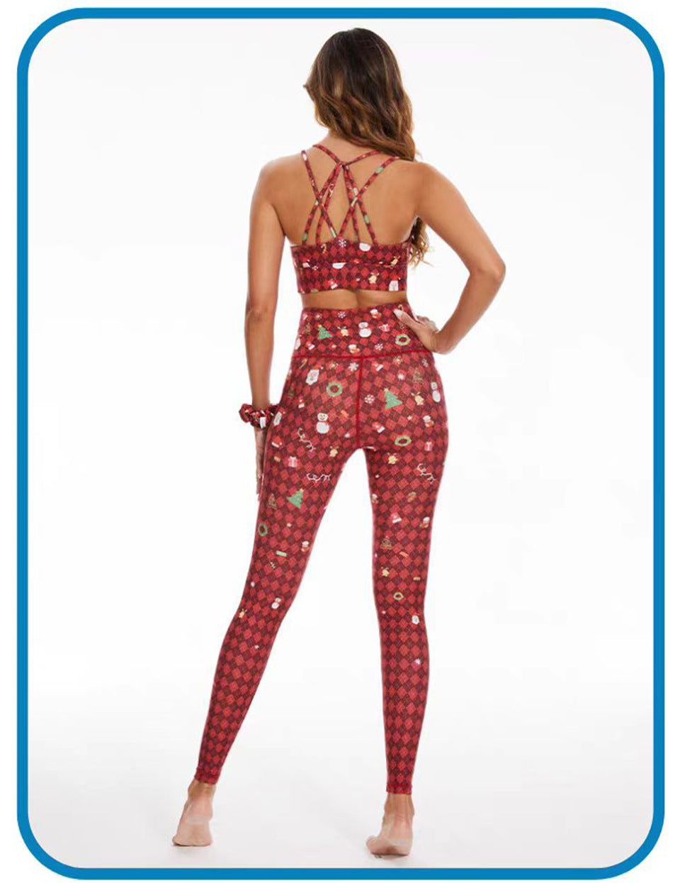 Foreign Trade Cross-border European and American Printed Plaid Sports Bra Underwear Women's Running Fitness Pants Yoga Clothes Quick-drying suit