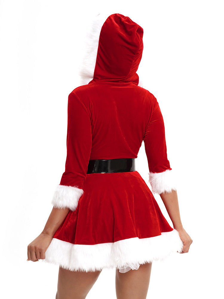 European and American Christmas clothing adult women's hooded Christmas skirt red and green dress performance clothing a generation of hair
