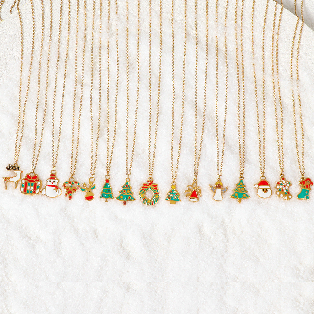 Justop European and American Cross-Border Christmas Tree Necklace Snowman Candy Pendant Christmas Eve Christmas Elk Necklace Jewelry