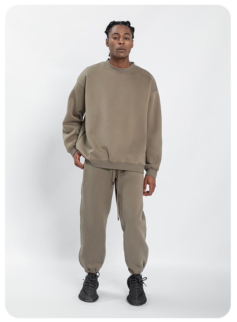 Cai Xiang Island Men's Clothing | Autumn and Winter 350g Dopamine Fleece Oversized Loose Trendy Brand Men's Sweatshirt and Pants Set