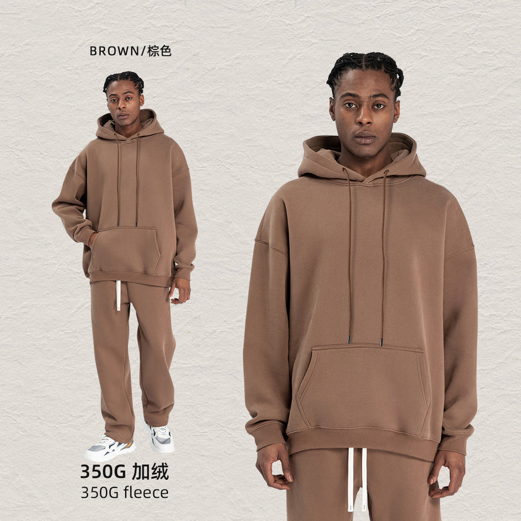 Cai Xiang Island Men's Clothing | Autumn and Winter Cross-Border American-Style Fleece Hoodie Men's Street Fashion Hooded Sweatshirt with Drawstring