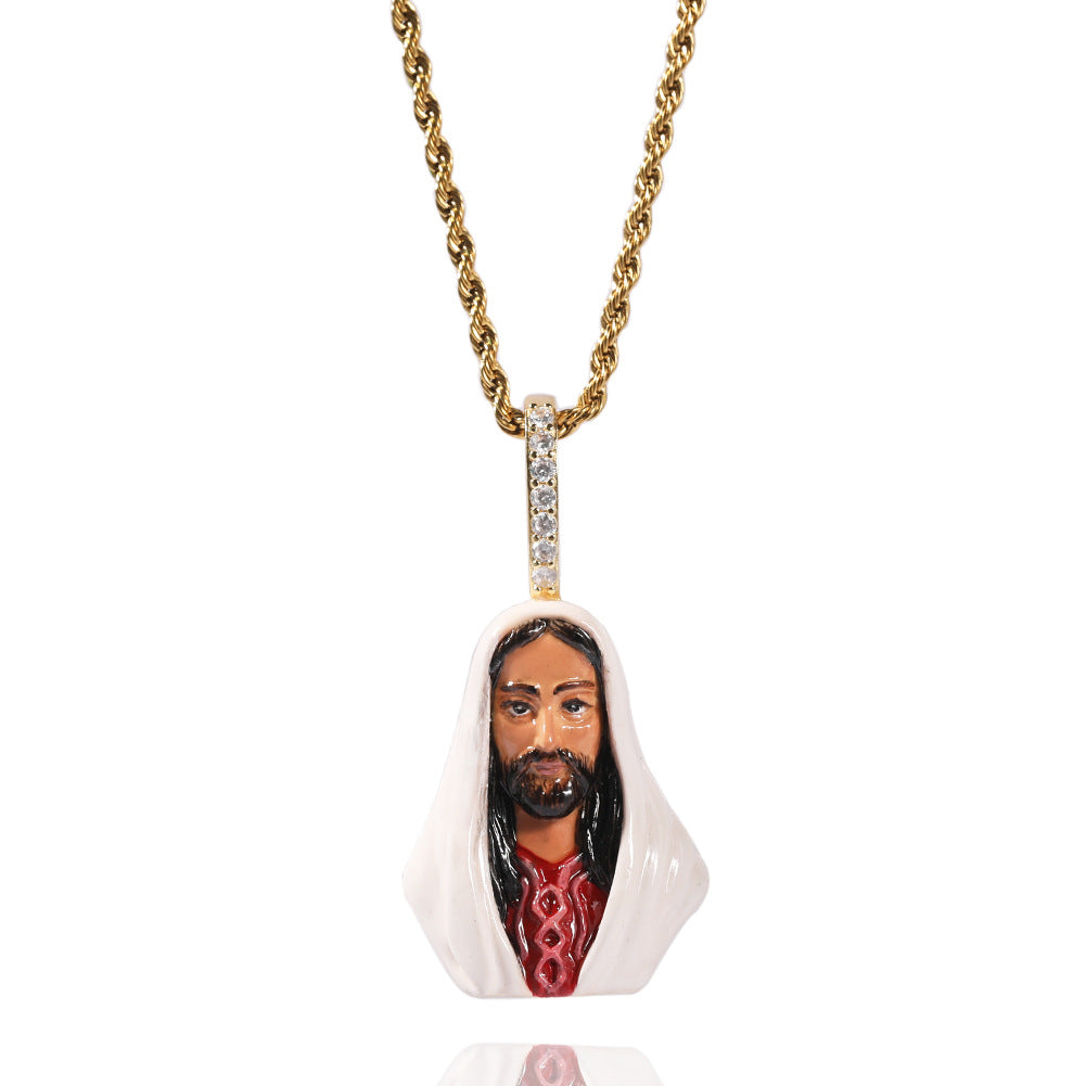European and American New Products Copper Material Enamel Men's Avatar Personalized Hip-Hop Pendant Necklace Trendy Accessories Jewelry Wholesale