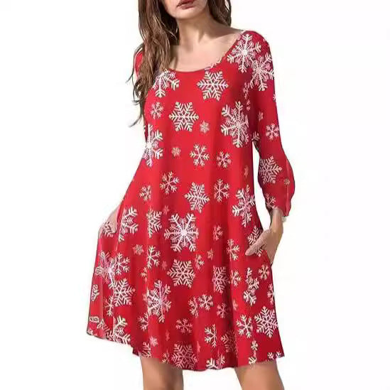 2024 autumn and winter Halloween Christmas holiday color casual T-shirt dress