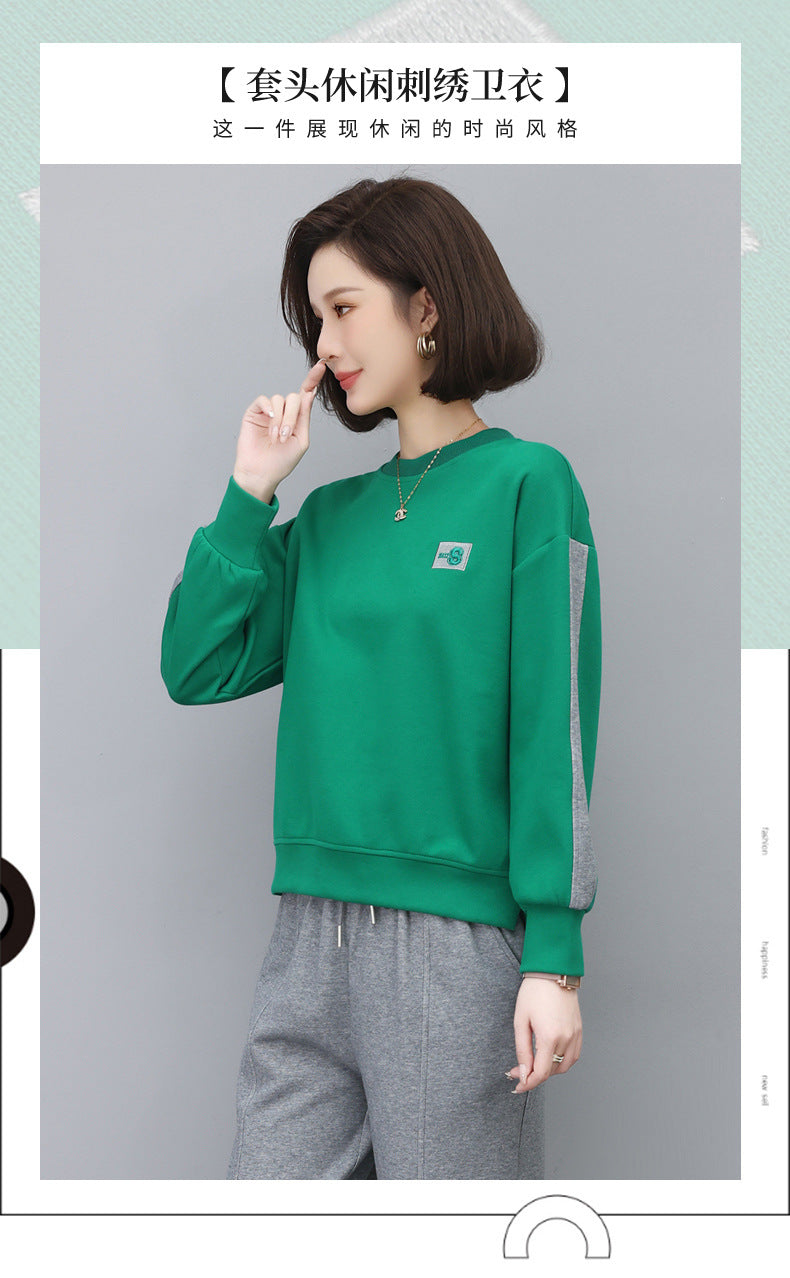 Round Neck Sweatshirt for Women 2024 Spring Small Hooded Sports Middle-Aged Mother Spring & Fall Tops Casual and Versatile