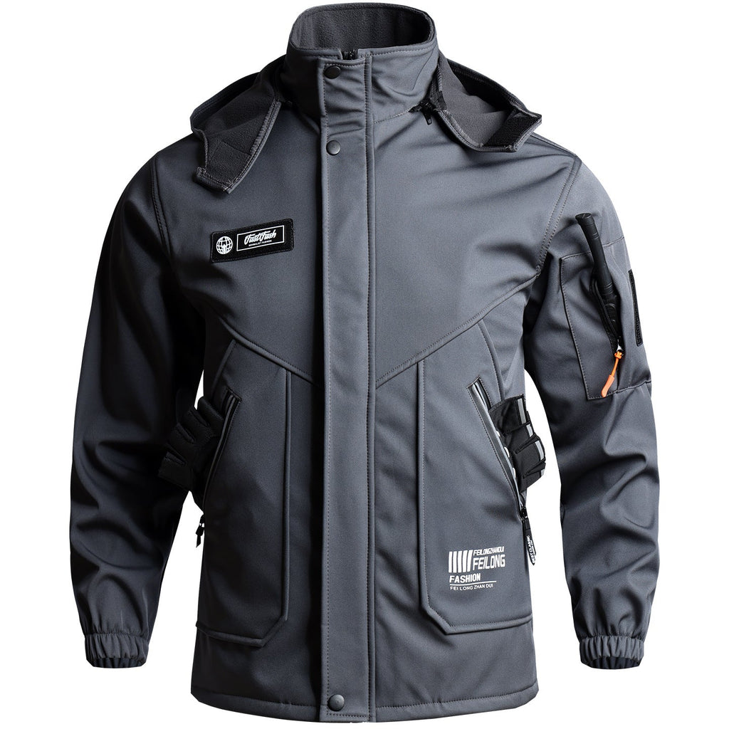 Men's Autumn and Winter Fleece-Lined Thickened Softshell Tactical Outdoor Sports Workwear Suit, Waterproof and Windproof