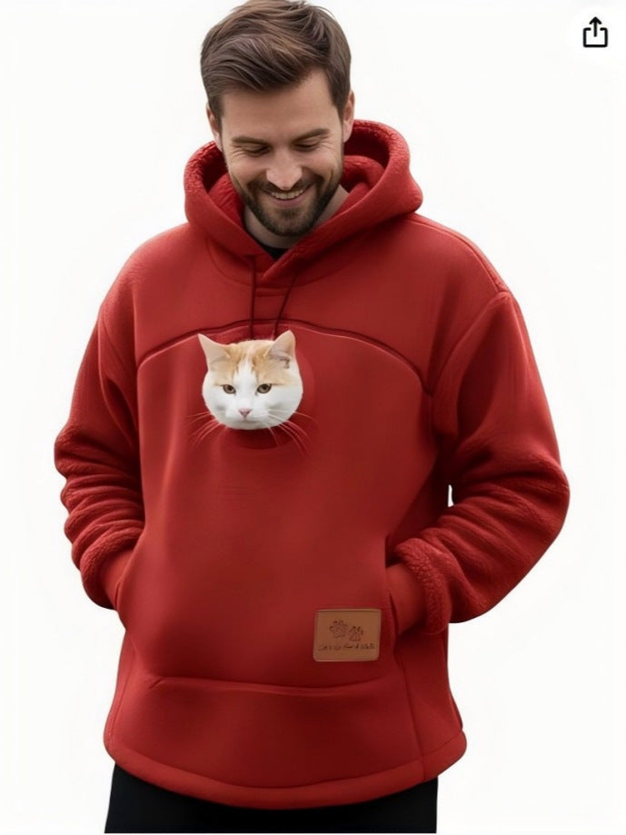 2025 New European and American Polar Fleece Pet-In-One Men's and Women's Trendy Hooded Loose Casual Warm Sweatshirt