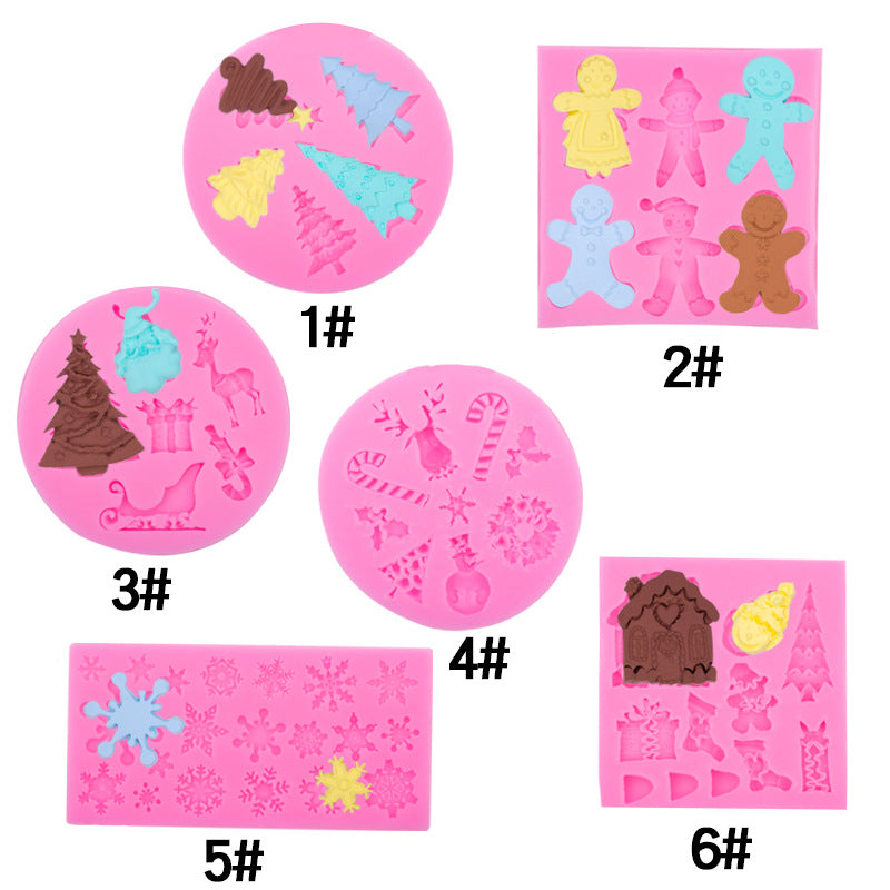 Christmas Theme Silicone Mold Snowflake Christmas Tree Snowman Gingerbread Man Creative Baking Decoration Liquid Silicone Mold