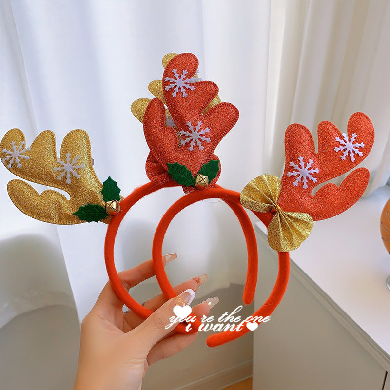 Christmas antler headband female Christmas hairpin headdress holiday dress up gift big bow headband hair accessories headdress