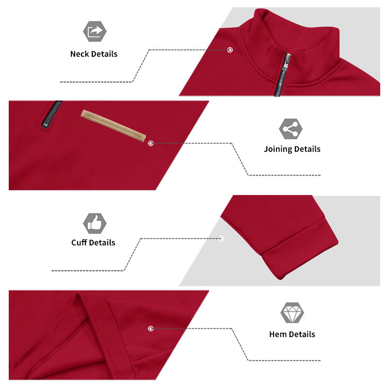 Cross-Border American Style Autumn and Winter Heavyweight Fleece Long-Sleeve Men's Sweatshirt with Half-Zip, Loose Fit, Stand Collar, Pullover Men's Sweatshirt