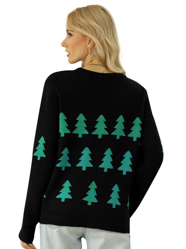 Shein Amazon European and American Clothing Autumn and Winter Pullover Jacquard Christmas Tree Knitwear Long-Sleeved Red Christmas Knitwear