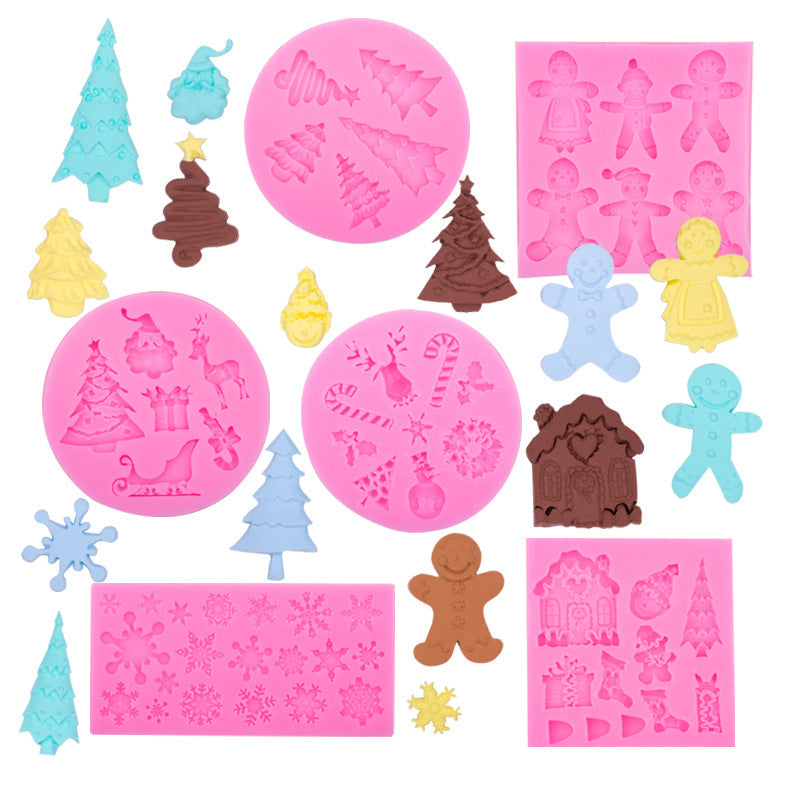 Christmas Theme Silicone Mold Snowflake Christmas Tree Snowman Gingerbread Man Creative Baking Decoration Liquid Silicone Mold