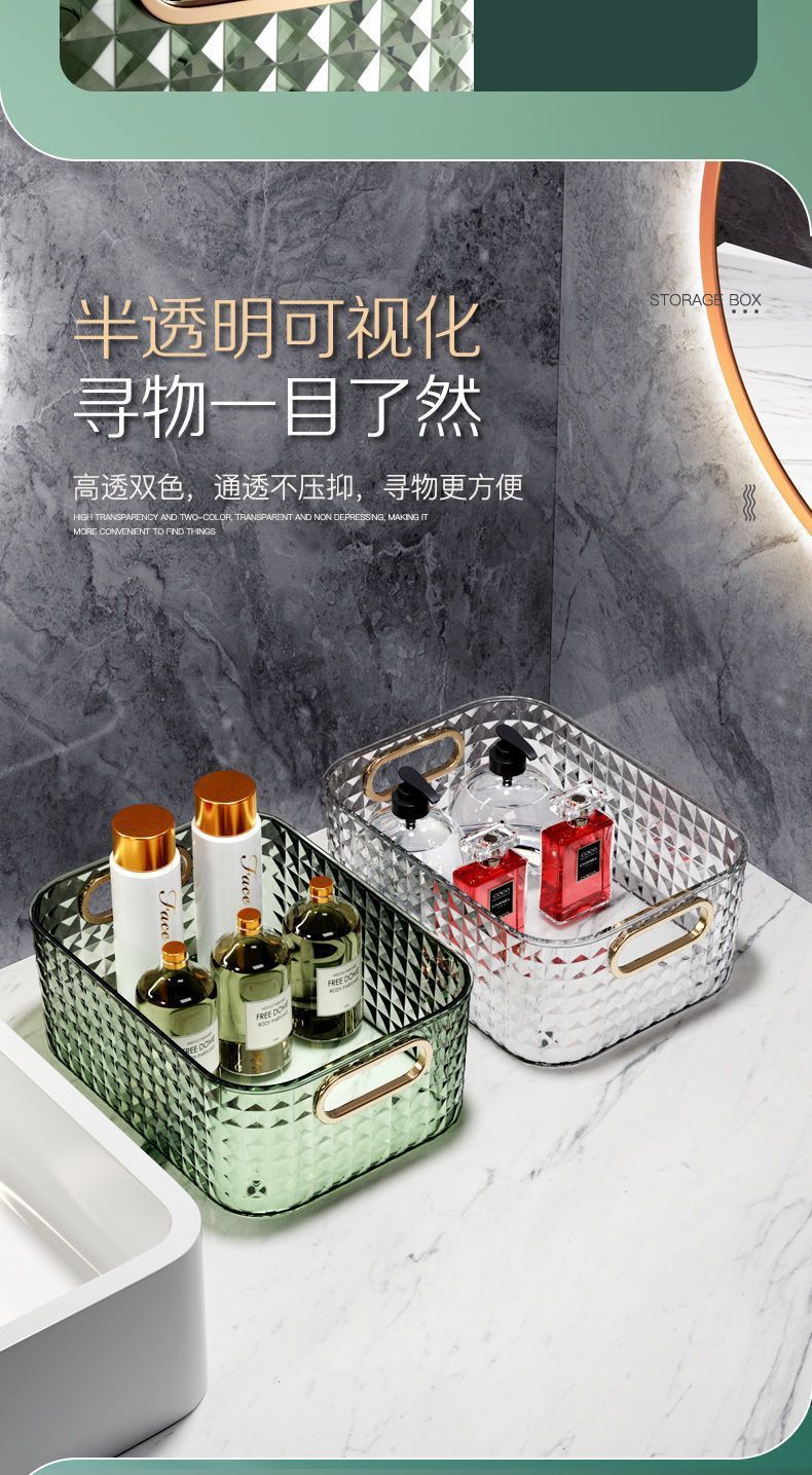 European and American Light Luxury Desktop Cosmetic Storage Box Transparent PET Advanced Dressing Table Mask Sundry Snack Storage Box