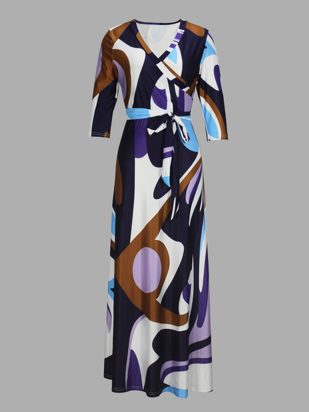 Cross-border Amazon Europe and the United States for Spring, Summer and Autumn Women's Fashion Elegant V-neck Middle Sleeve Casual Long dress