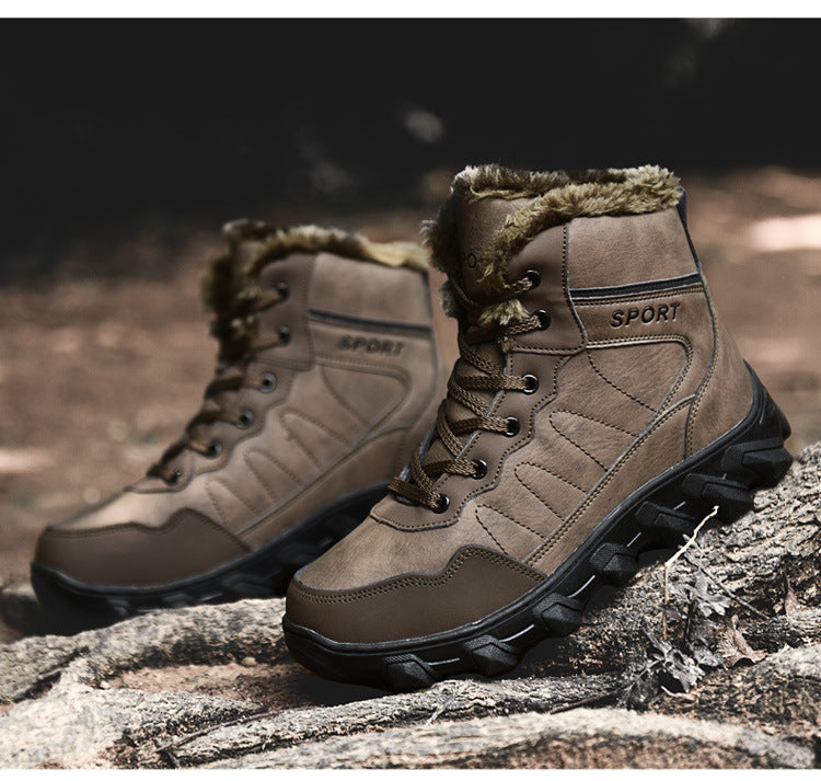 Cross-Border Winter New Cotton Shoes Men's Fur Integrated Snow Boots Outdoor Sports Hiking Boots Fleece-Lined Warm Men's Shoes 47