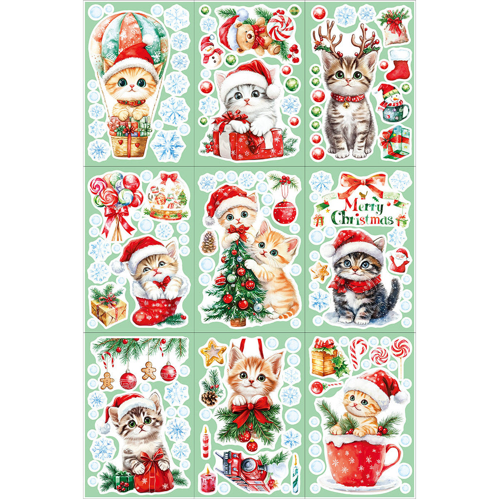 Cross Border Christmas Kitty Christmas Tree Snowflake Glass Electrostatic Sticker Holiday Party Window Decoration Self-Paste