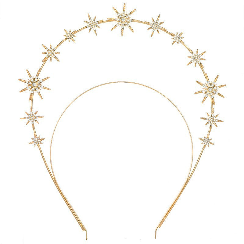 European and American Personalized Baroque Style Sun Moon Star Earrings Double-Layered Six-Pointed Star Headband with Diamonds and Shiny Decorations