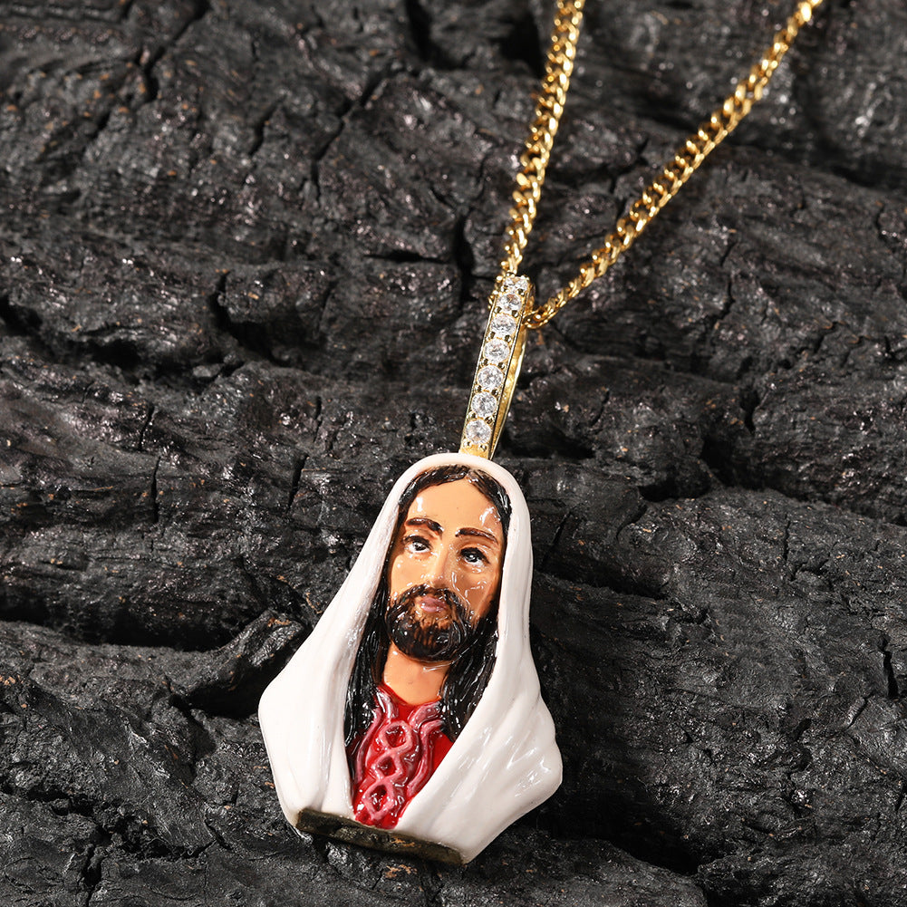 European and American New Products Copper Material Enamel Men's Avatar Personalized Hip-Hop Pendant Necklace Trendy Accessories Jewelry Wholesale