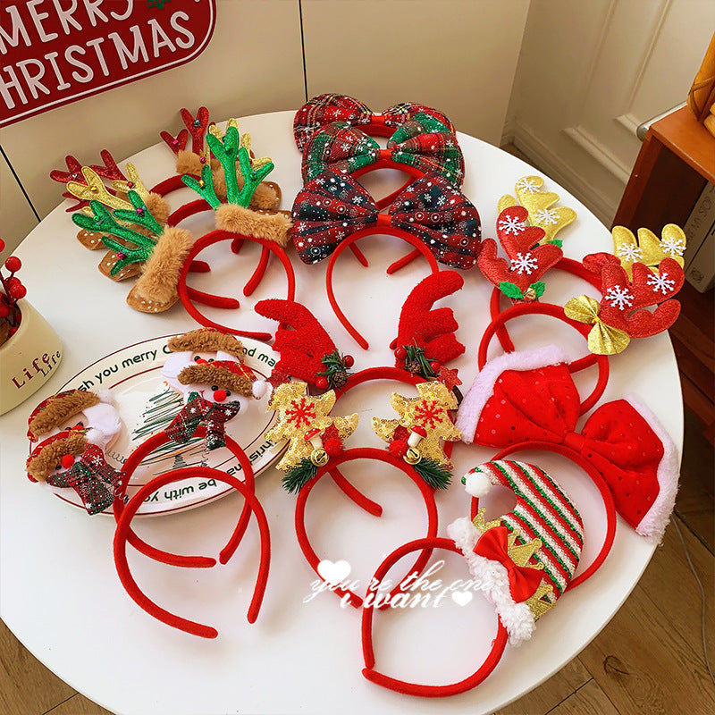 Christmas antler headband female Christmas hairpin headdress holiday dress up gift big bow headband hair accessories headdress